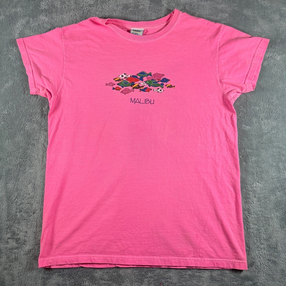 Cabo Malibu‎ Fish Graphic T-Shirt Pink Cotton Short Sleeve Womens Medium